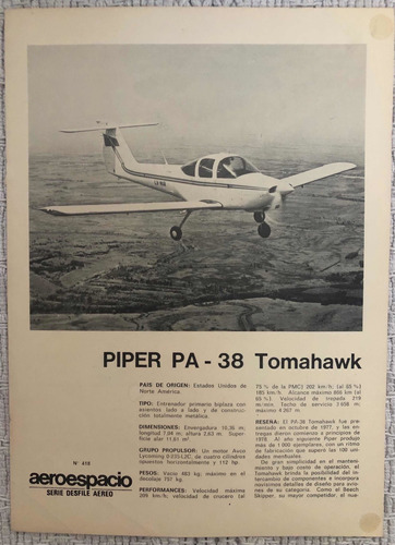 Dos Láminas De Avión Piper Pa-38 Tomahawk