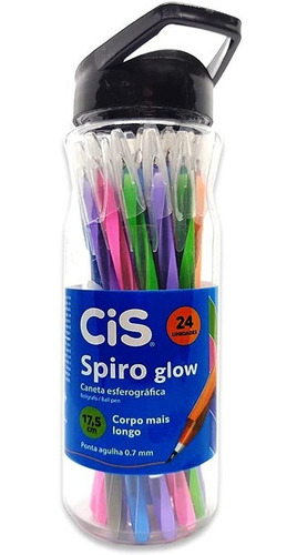 Caneta Spiro Glow Cis 0,7mm Esferográfica Pote Garrafa 24 Un