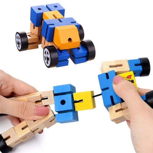 Imagen 3 de 9 de Robot Transformer De Madera Muñeco Articulado Infantil