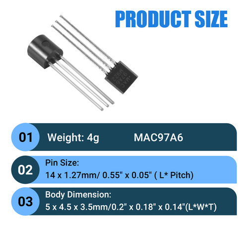 Tiristor Triac Bidireccional Mac97a6, 15 Unidades, 600 V, 1a