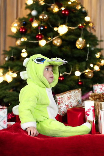 Mameluco Ropa Bebé Pijama Disfraz Dinosaurio Gorro Bordado Verde Limón 6 Meses