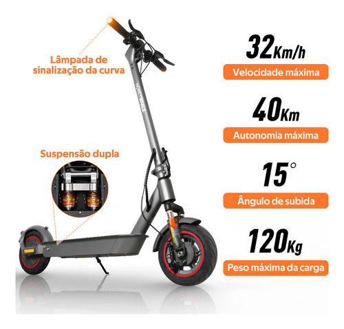 HONEYWHALE E9 MAXS Patinete elétrico Adulto, 650W Scooter Eletrica com APP, Velocidade Máxima de 32 KM/H, 38 - 40 KM de Autonomia, Honey Whale Patinete Juvenil Dobrável Carga Máxima de 120 KG