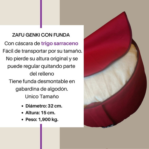 Imagen 2 de 5 de Zafu Con Funda Y Cáscara De Trigo Sarraceno Genki 15x32cm