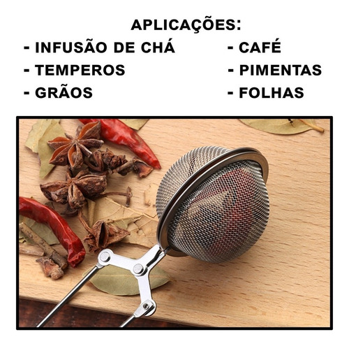 Kit 3 Infusores De Chá Inox Coador Peneira Ervas Com Cabo