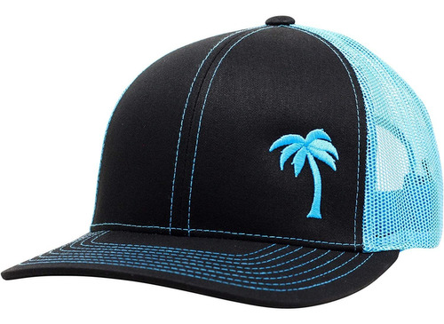 Trucker Sombrero  Palm Tree Series, Negro (black/aqua), Tal