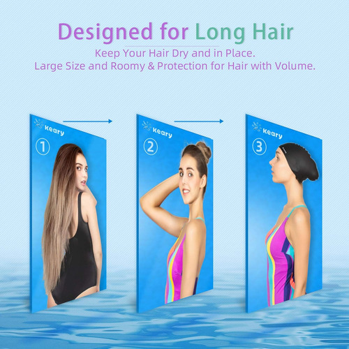 Keary 2 Pack Gorro De Baño De Silicona Para Pelo Largo...