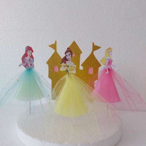 Princesas X 3 De 15 Cm + Castillo, Adorno Para Torta 