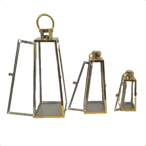 Lanterna Marroquina Mirage Decorativas Em Metal E Vidro - Conjunto Com 3, Design Elegante Dourado, Alta Qualidade, Versátil Para Interior/exterior, Ideal Para Eventos E Decoração Sofisticada