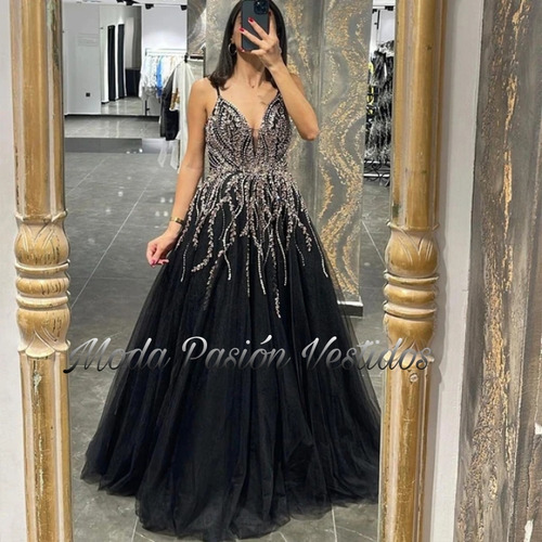 Vestido Capas Tul Pedrería Bordado Importado Moda Pasión