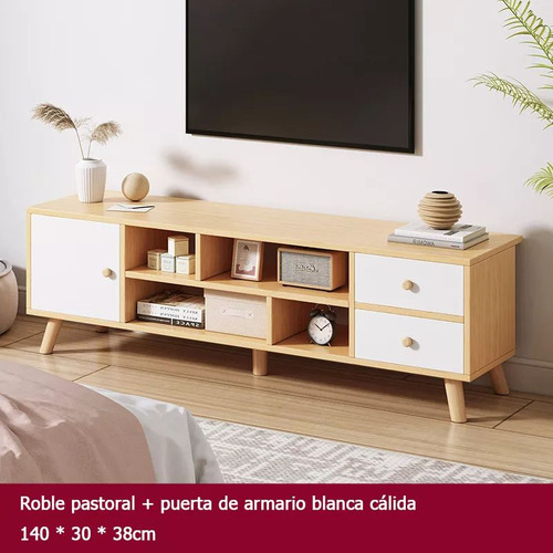 Mueble Para Tv Rack Modelo Estilo Vintage Mesa Con 3 Puertas Blanco Cálido + Color Roble Campestre
