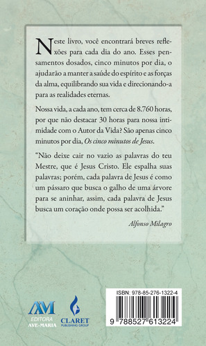 Os cinco minutos de Jesus, de Milagro, Alfonso. Editorial Editora Ave-Maria, capa mole em português, 2016
