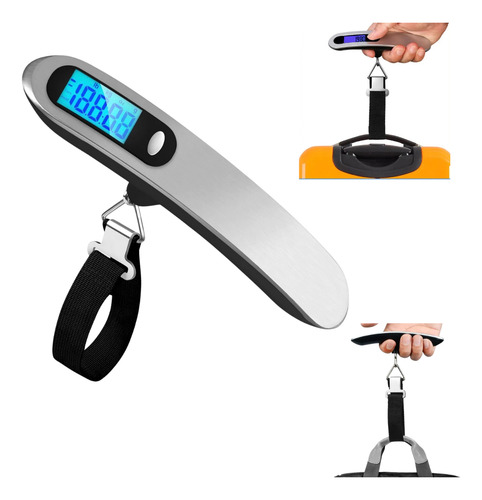 Balanza Digital De Viaje Correa 50 Kg Portátil Led Valija Plateado