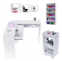 Comprar Mesa Manicure L + Porta Esmaltes + Carrinho Auxiliar + Nicho