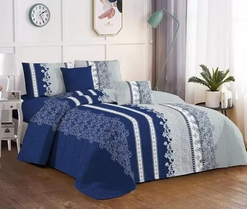 Cubrecama Verano Quilt 2 Plazas Color Azul Con Gris 250x230