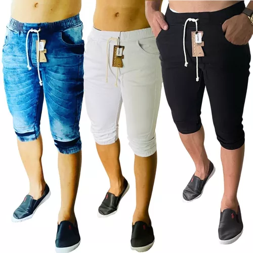 Kit 3 Bermuda Jeans Capri 3/4 Masculina Saruel Skinny Shorts