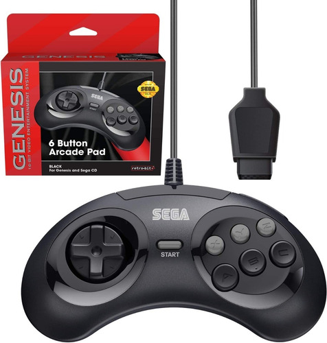 Control Para Sega Genesis Alambrico  6 Botones Negro