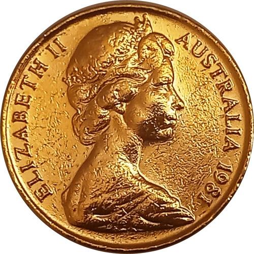 Australia 20 Cents Del Año 1981 Con Baño Oro 24k Isabel Ii