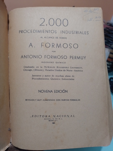 Recetario Industrial Formoso La Base De Muchas Fortunas . (Usado)