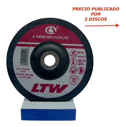 Disco Desbaste Corte Metal Esmeril 7 X 1/4 Ltw Carborundum