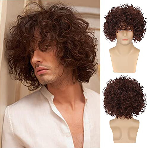 Baruisi Mens Short Wig Mixed Brown Cosplay Hair Wig M4wly