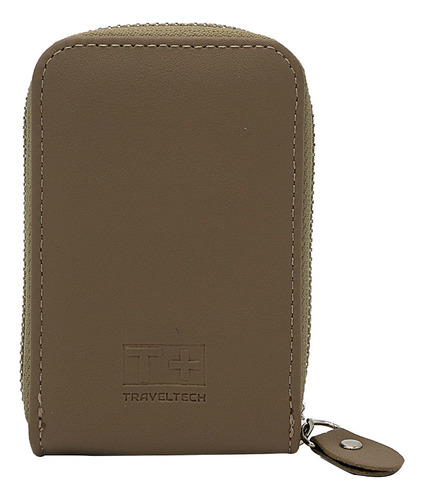 Tarjetero Travel Tech De Bolsillo Eco Cuero Espacioso Amplio Color Beige