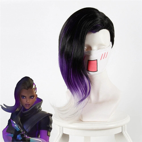 Peluca Overwatch Ow Sombra, 40 Cm, Color Blanco Degradado Y