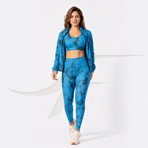Trio Marmorizado Legging Top Bomber Conjunto Academia