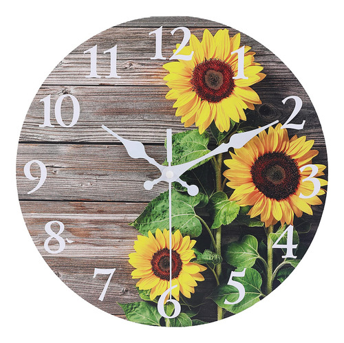 Reloj De Pared Redondo Con Diseo De Girasol, 12 Pulgadas, Si