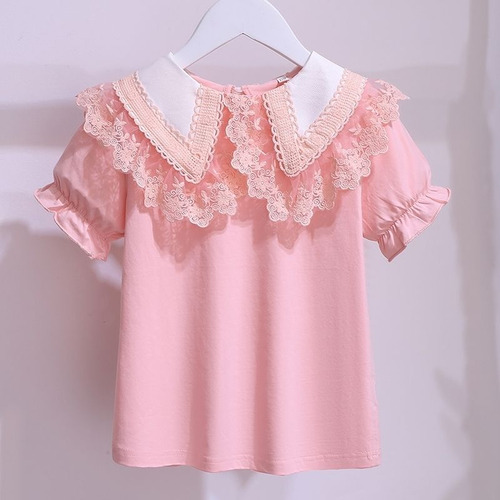 Camisa De Manga Corta De Algodón Para Niñas, Blusa Con Solap