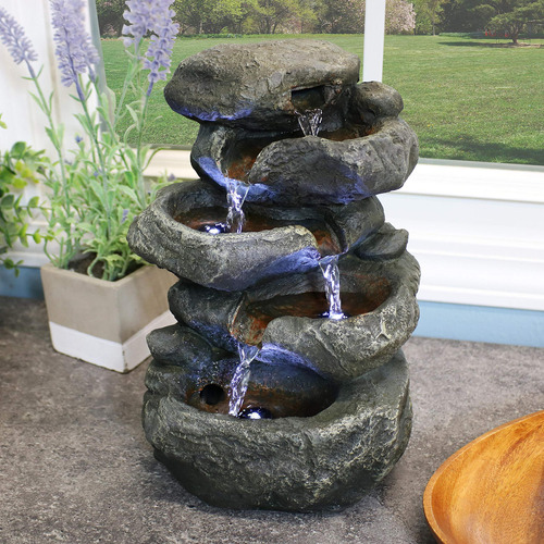 Sunnydaze Stacked Rocas Mesa Fuente De Agua Con Luces Led, 1