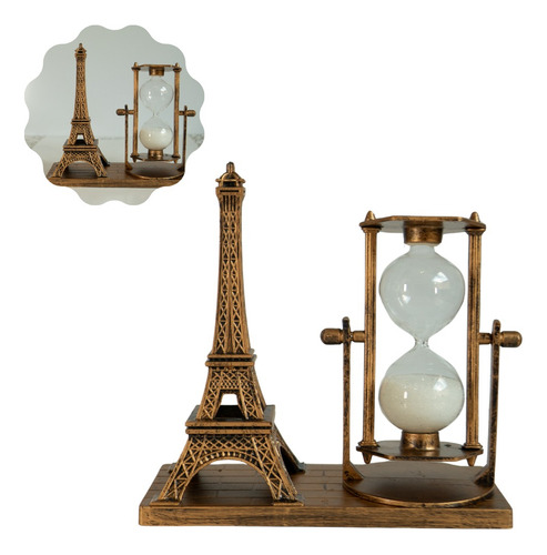 Enfeite Torre Eiffel Com Ampulheta Decoracao Mesa Escritorio Cor Dourado Vintage Sem