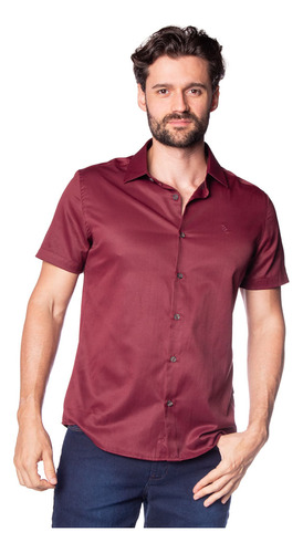 Camisa Masculina Pitt Slim Fit Manga Curta Bordo