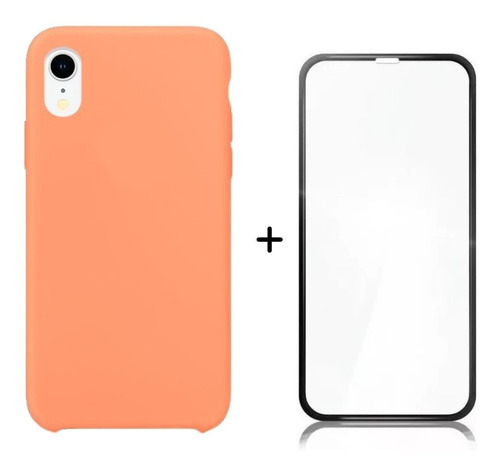 Funda de silicona y película 3D compatible con iPhone XR, color naranja melocotón