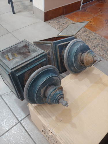 2 Faroles Clasicos De Chapa Gruesa Y Vidrio Biselado Negro (Usado)
