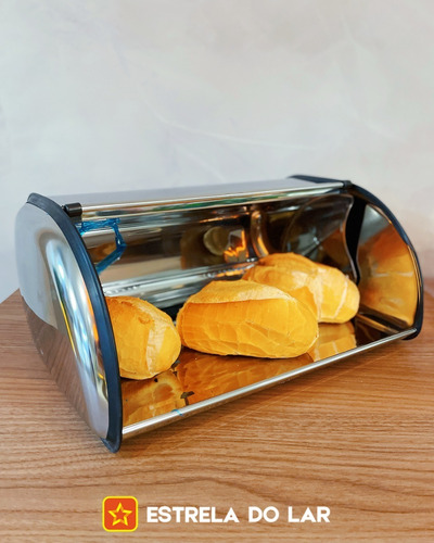Porta Pão Em Aço Inox Brilho Ideal P/ Manter Quente Crocante Cor Prateado
