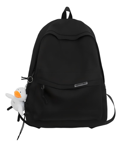Mochila De Gran Capacidad Con Llavero Para Estudiantes Moda Color Negro Diseño De La Tela Lisa
