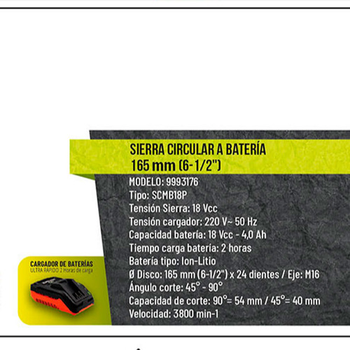 Sierra Circular A Bateria Litio 18v 165mm Dowen Pagio 3176