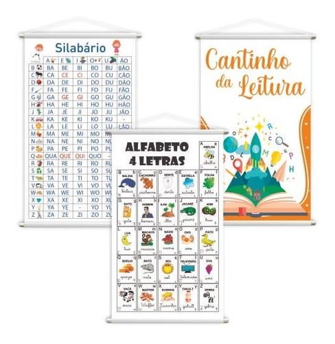 Silabário + Alfabeto + Leitura Kit 3 Banners Grande
