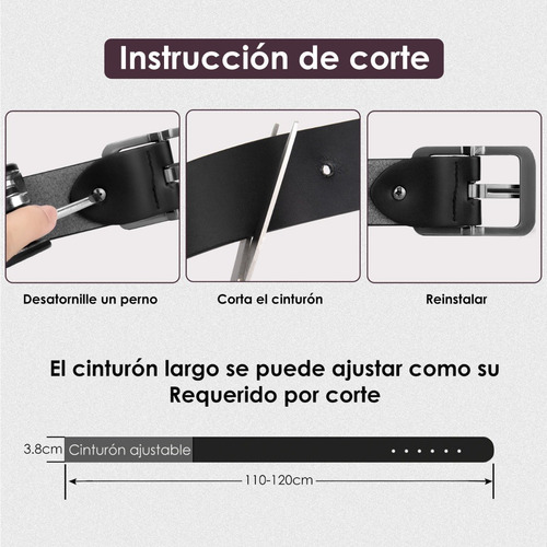 Imagen 6 de 7 de Cinturón Cuero Hombre Ajustable Alta Calidad Negro/marrón