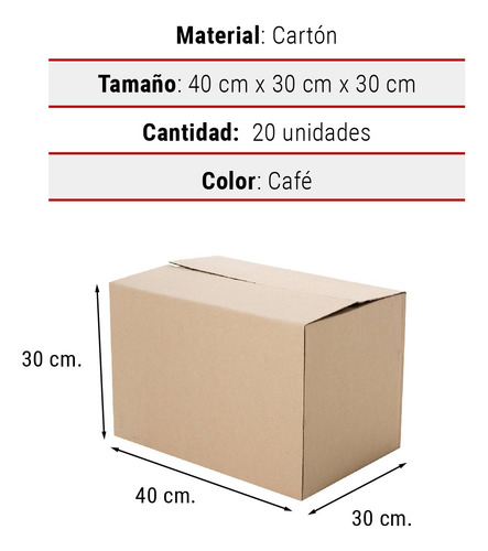 Imagen 5 de 10 de Cajas Embalaje Cartón 12c 40x30x30 Pack 20 Cajas