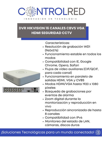 Dvr Hikvision 16 Canales Cbvs Vga Hdmi Seguridad Cctv