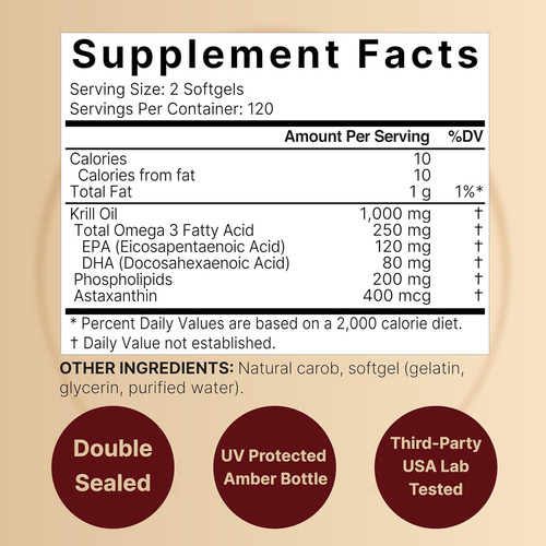Krill Oil Astaxantina 1200 Mg/180 Caps Omega 3 Epa, Dha