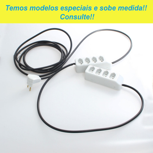 Extensão Elétrica 6 Metros Fio 2x1.5(m) 3 Tomadas 2p+t Cinza