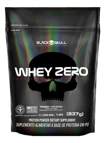 Whey Zero Black Skull Refil - 837g (whey Protein Isolado) Sabor Strawberry
