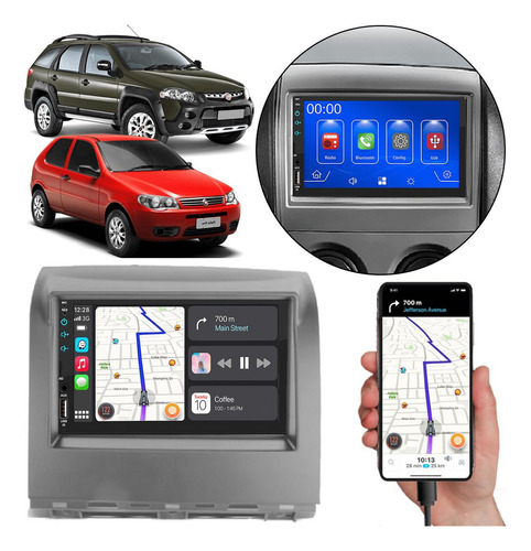 Kit Multimidia Carplay 7 Palio Fire Way 2014-2017 Mp5 Cor Cinza