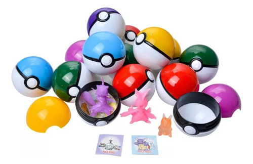 Set De 5 Pokebolas Con Figuras Y Stickers Diversión Anime
