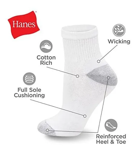 Hanes Calcetines Deportivos Para Mujer, 10 Pares, Color Blan