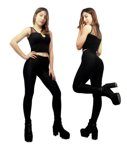 Calza Leggings Chupin 100 % Lycra Color Negro Brillante
