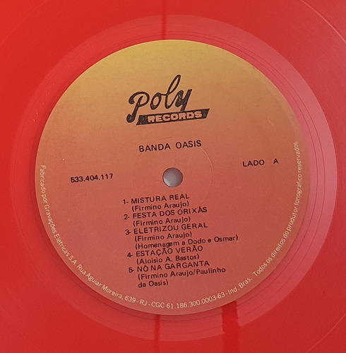 Lp Banda Oasis Axé Raro Vinil Vermelho (Usado)