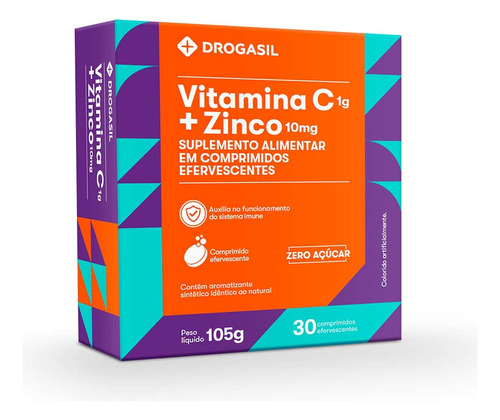 Drogasil Vitamina C + Zinco Com 30 Comprimidos Efervescentes